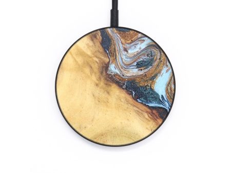 Circle Wood+Resin Wireless Charger - Nicholas (Teal & Gold, 671407) on Sale