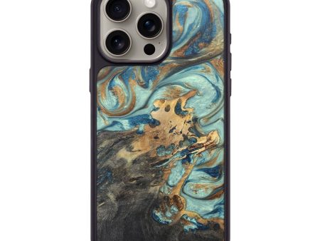 iPhone 15 Pro Max Wood+Resin Phone Case - Marshall (Teal & Gold, 671581) Sale