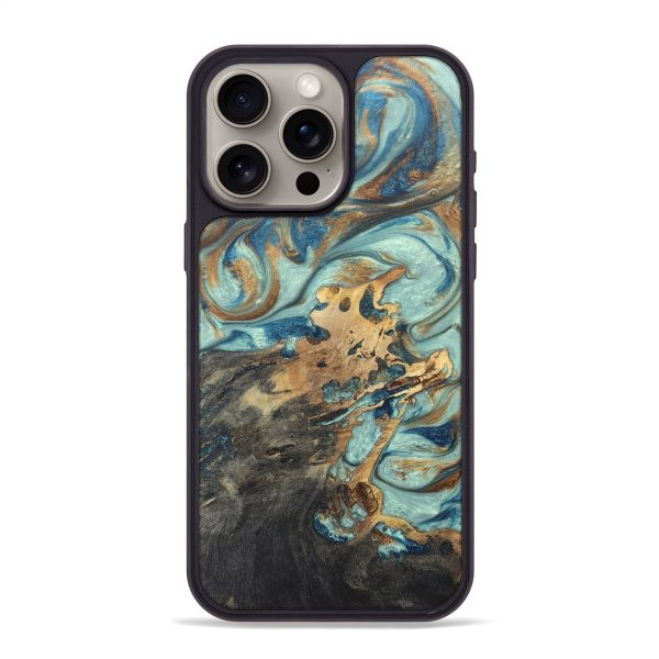 iPhone 15 Pro Max Wood+Resin Phone Case - Marshall (Teal & Gold, 671581) Sale