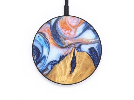 Circle Wood+Resin Wireless Charger - Adrienne (Teal & Gold, 671396) Online now