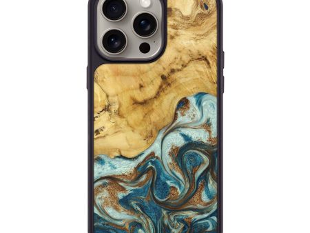 iPhone 15 Pro Max Wood+Resin Phone Case - Laurie (Teal & Gold, 670316) Fashion