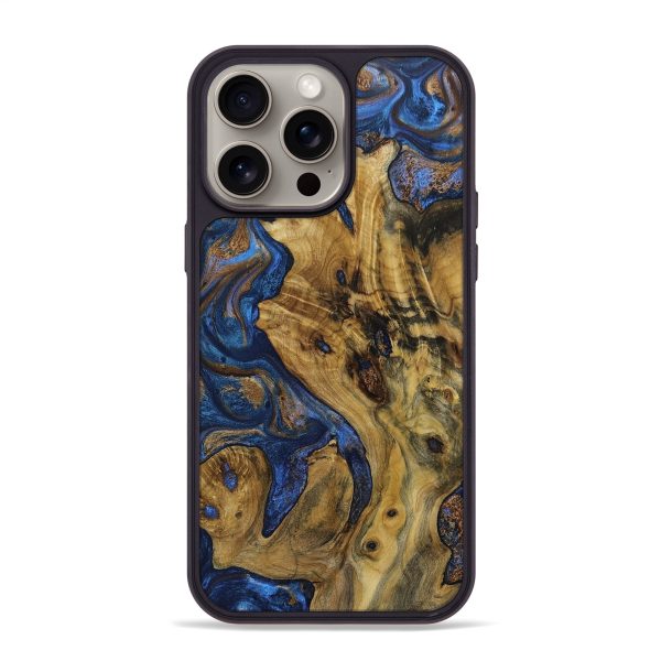 iPhone 15 Pro Max Wood+Resin Phone Case - Demi (Teal & Gold, 667395) Hot on Sale