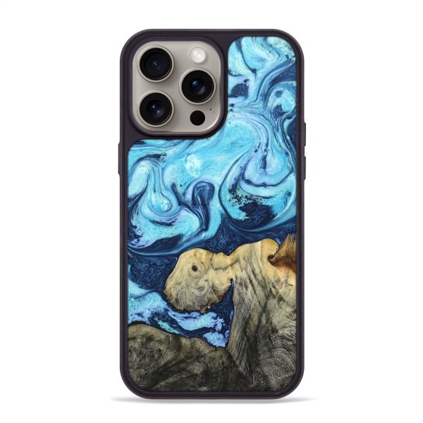 iPhone 15 Pro Max Wood+Resin Phone Case - Adeline (Blue, 670059) Cheap