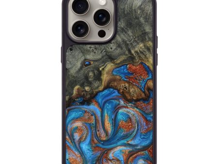 iPhone 15 Pro Max Wood+Resin Phone Case - Vonda (Teal & Gold, 667505) Sale