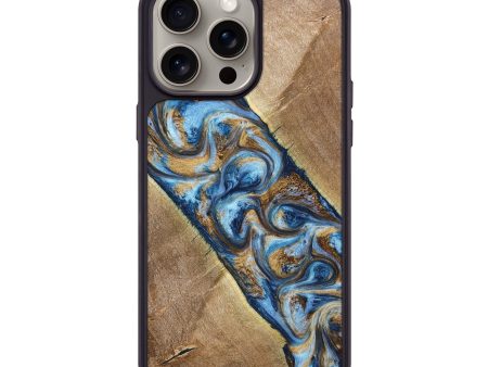 iPhone 15 Pro Max Wood+Resin Phone Case - Hallie (Teal & Gold, 669826) Supply