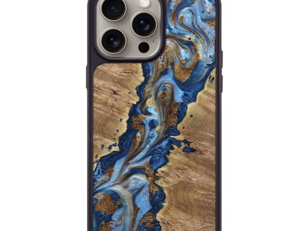 iPhone 15 Pro Max Wood+Resin Phone Case - Lori (Teal & Gold, 669831) Cheap