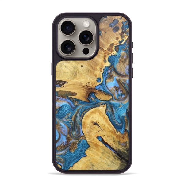 iPhone 15 Pro Max Wood+Resin Phone Case - Tasha (Teal & Gold, 671590) Online