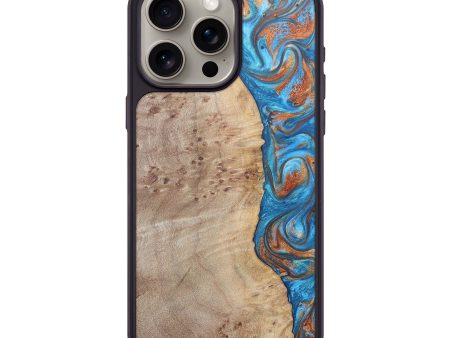 iPhone 15 Pro Max Wood+Resin Phone Case - Kassidy (Teal & Gold, 671366) Sale