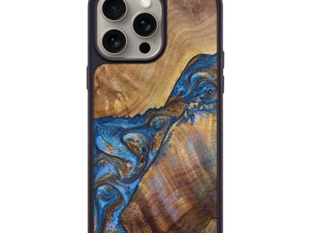 iPhone 15 Pro Max Wood+Resin Phone Case - Phoenix (Teal & Gold, 666619) Sale