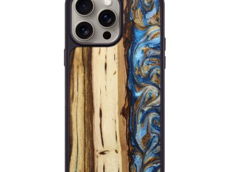 iPhone 15 Pro Max Wood+Resin Phone Case - Ryder (Teal & Gold, 669683) For Sale