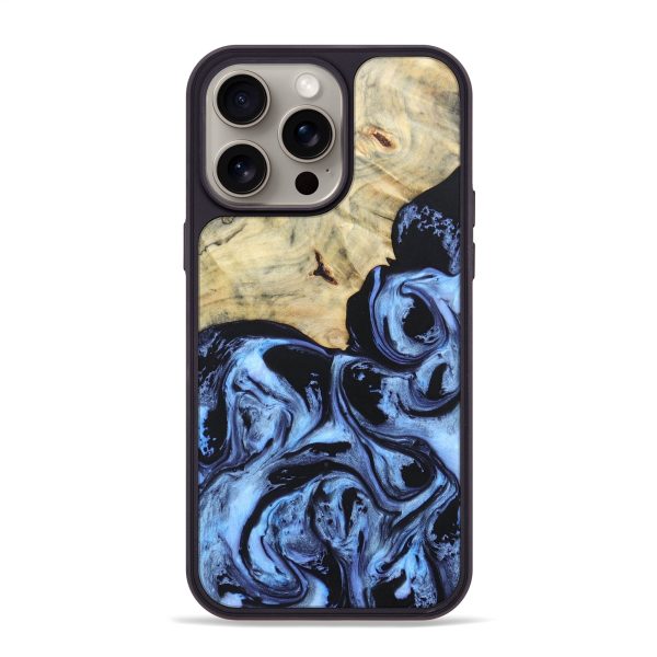 iPhone 15 Pro Max Wood+Resin Phone Case - Natalia (Blue, 669737) Hot on Sale