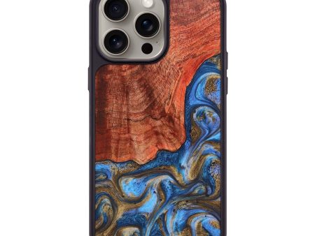 iPhone 15 Pro Max Wood+Resin Phone Case - Alejandro (Teal & Gold, 668787) For Discount