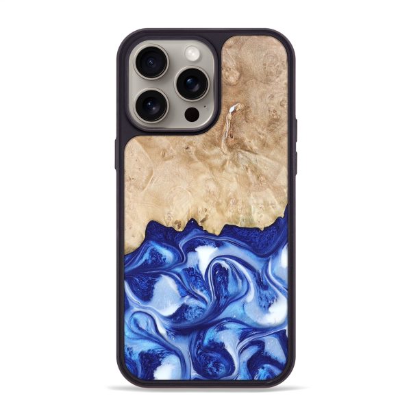 iPhone 15 Pro Max Wood+Resin Phone Case - Mae (Blue, 666336) Supply