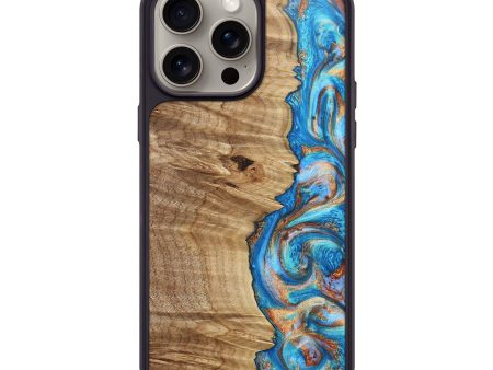 iPhone 15 Pro Max Wood+Resin Phone Case - Karen (Teal & Gold, 668799) on Sale