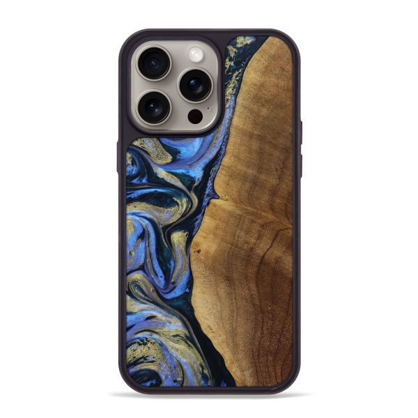 iPhone 15 Pro Max Wood+Resin Phone Case - Walker (Teal & Gold, 667208) Hot on Sale