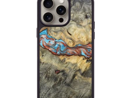 iPhone 15 Pro Max Wood+Resin Phone Case - Christa (Teal & Gold, 666447) on Sale