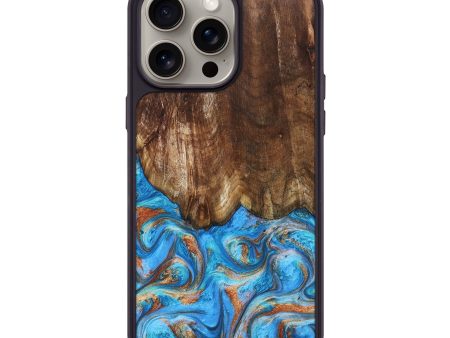 iPhone 15 Pro Max Wood+Resin Phone Case - Jayleen (Teal & Gold, 668762) Online Sale