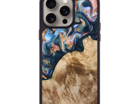 iPhone 15 Pro Max Wood+Resin Phone Case - Kaitlin (Teal & Gold, 668131) Fashion