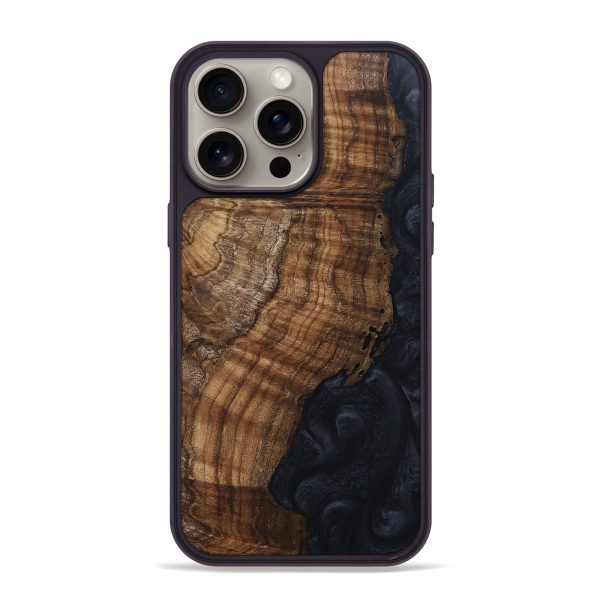 iPhone 15 Pro Max Wood+Resin Phone Case - Danica (Pure Black, 668934) For Sale