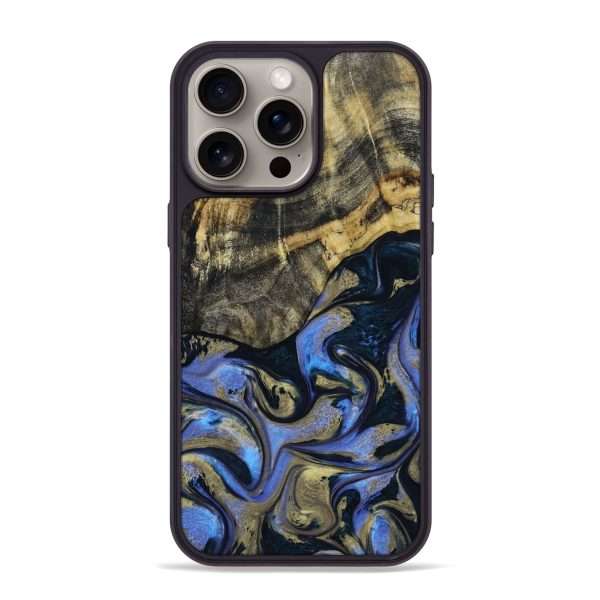 iPhone 15 Pro Max Wood+Resin Phone Case - Randal (Teal & Gold, 667201) Supply