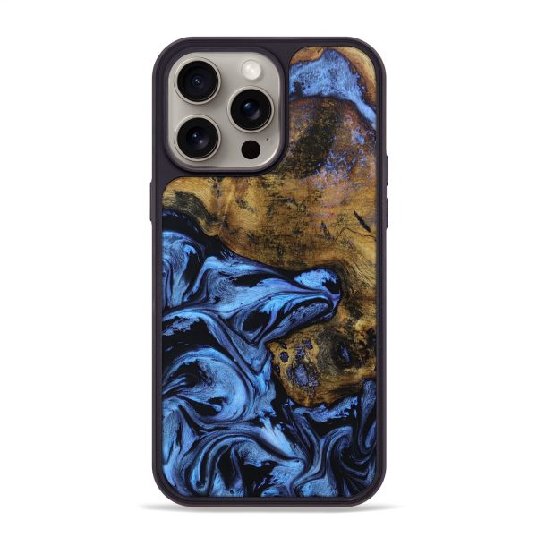 iPhone 15 Pro Max Wood+Resin Phone Case - Candice (Blue, 667609) For Cheap