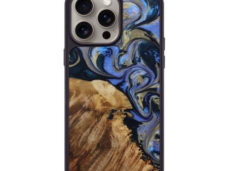 iPhone 15 Pro Max Wood+Resin Phone Case - Darius (Teal & Gold, 667206) For Sale