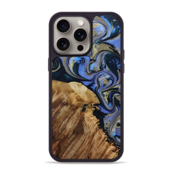 iPhone 15 Pro Max Wood+Resin Phone Case - Darius (Teal & Gold, 667206) For Sale