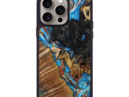 iPhone 15 Pro Max Wood+Resin Phone Case - Hannah (Teal & Gold, 667191) Hot on Sale