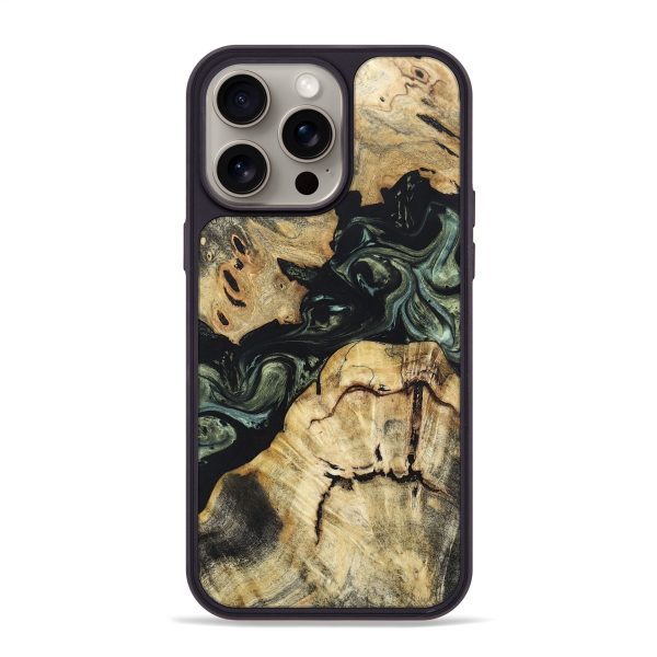 iPhone 15 Pro Max Wood+Resin Phone Case - Dewey (Green, 666277) Supply