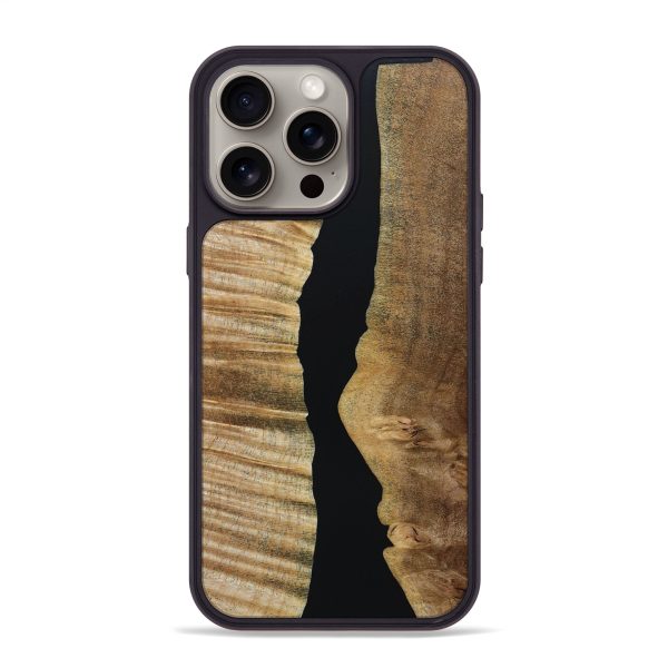 iPhone 15 Pro Max Wood+Resin Phone Case - Haley (Pure Black, 667218) Cheap