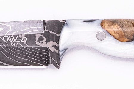 Carved Damascus Field Knife #20612 Cheap