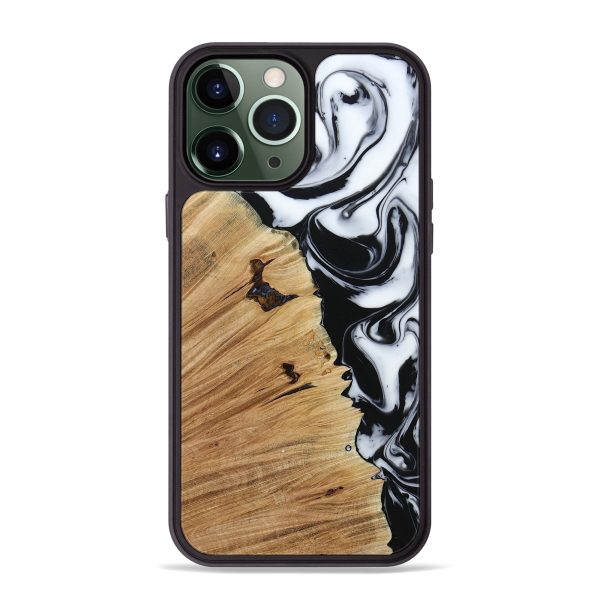 iPhone 13 Pro Max Wood+Resin Phone Case - Bart (Black & White, 667242) For Sale