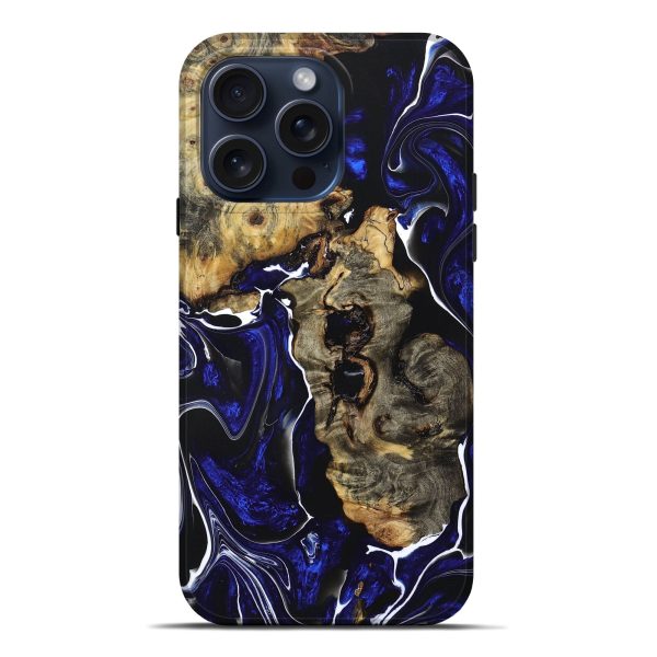 iPhone 15 Pro Max Wood+Resin Live Edge Phone Case - Zane (Blue, 668220) on Sale