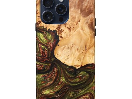 iPhone 15 Pro Max Wood+Resin Live Edge Phone Case - Sally (Green, 667100) Supply