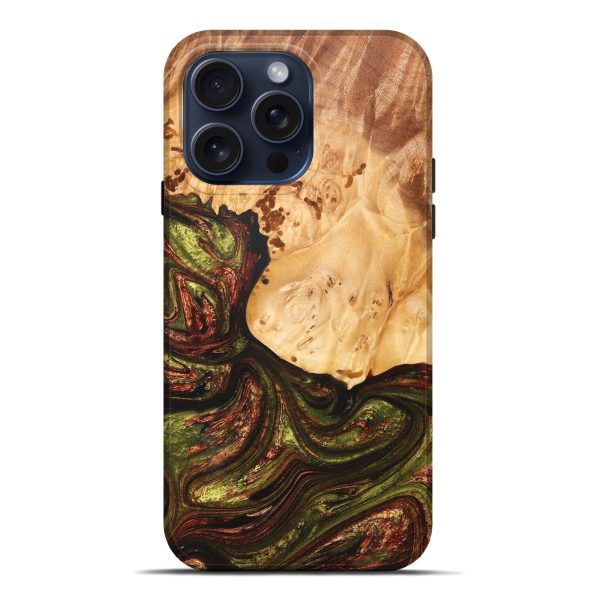 iPhone 15 Pro Max Wood+Resin Live Edge Phone Case - Sally (Green, 667100) Supply