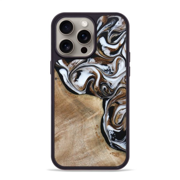 iPhone 15 Pro Max Wood+Resin Phone Case - Teresa (Black & White, 667619) Discount