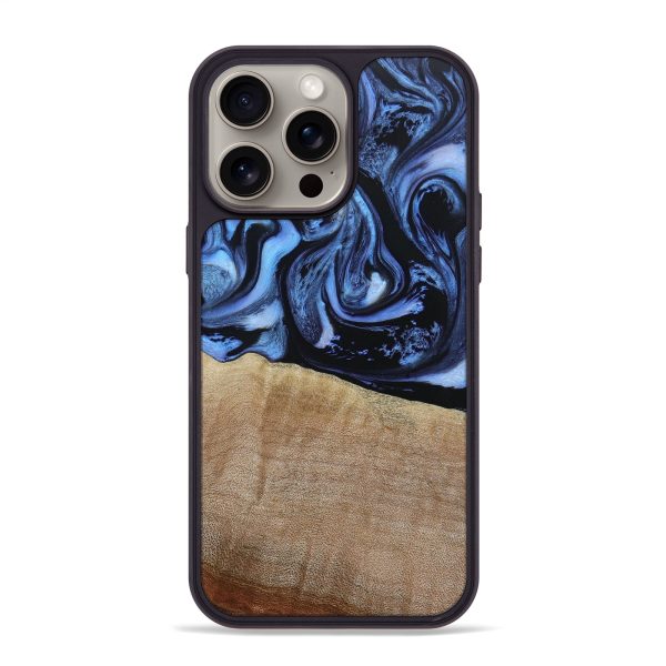 iPhone 15 Pro Max Wood+Resin Phone Case - Nevaeh (Blue, 667584) Hot on Sale