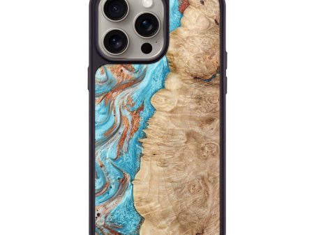 iPhone 15 Pro Max Wood+Resin Phone Case - Eunice (Teal & Gold, 666452) Hot on Sale