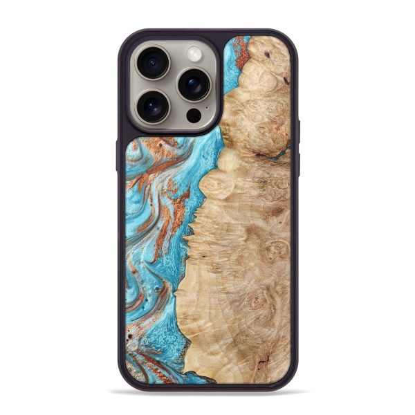 iPhone 15 Pro Max Wood+Resin Phone Case - Eunice (Teal & Gold, 666452) Hot on Sale