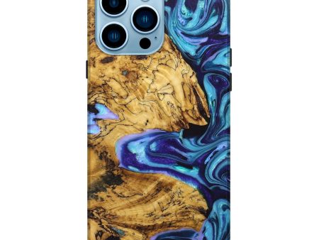 iPhone 14 Pro Max Wood+Resin Live Edge Phone Case - Aubrie (Blue, 668256) For Discount