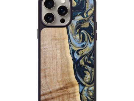 iPhone 15 Pro Max Wood+Resin Phone Case - Sheila (Teal & Gold, 668806) For Discount