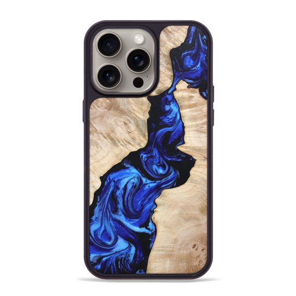 iPhone 15 Pro Max Wood+Resin Phone Case - Marlee (Blue, 666421) Supply