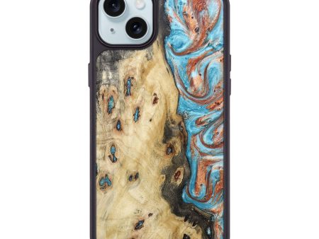 iPhone 15 Plus Wood+Resin Phone Case - Angel (Teal & Gold, 666374) Hot on Sale