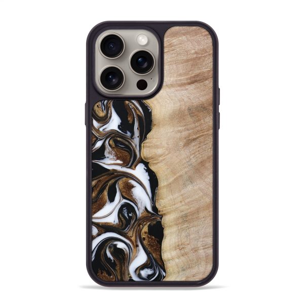 iPhone 15 Pro Max Wood+Resin Phone Case - Teresa (Black & White, 667634) Online Hot Sale