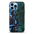 iPhone 14 Pro Max Wood+Resin Live Edge Phone Case - Jimmy (Teal & Gold, 667288) Hot on Sale