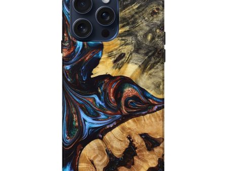 iPhone 15 Pro Max Wood+Resin Live Edge Phone Case - Woodrow (Teal & Gold, 667118) Online