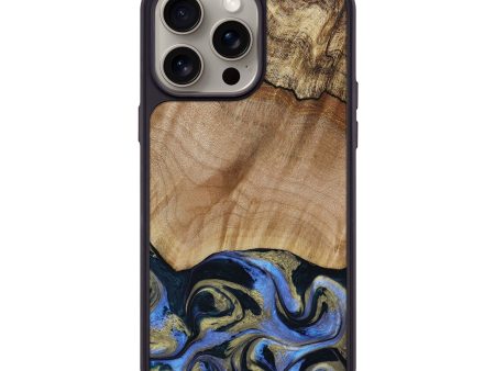 iPhone 15 Pro Max Wood+Resin Phone Case - Ora (Teal & Gold, 667195) For Cheap