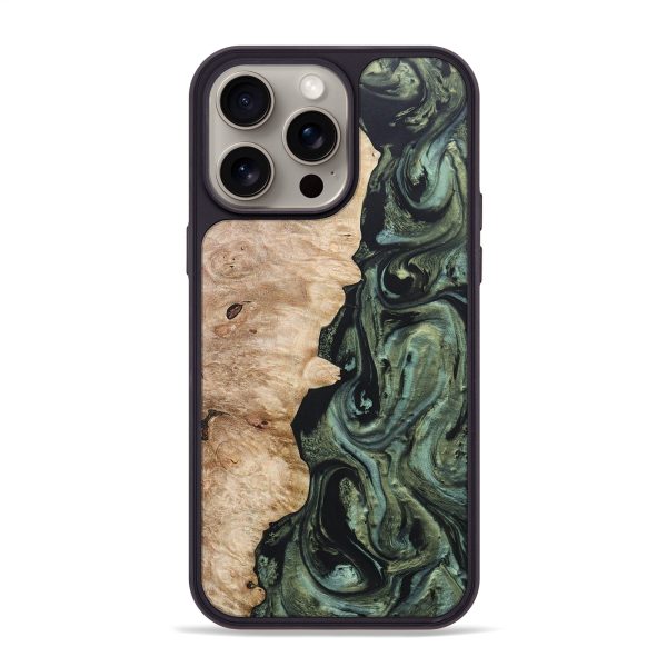 iPhone 15 Pro Max Wood+Resin Phone Case - Marely (Green, 666287) Hot on Sale