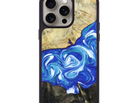 iPhone 15 Pro Max Wood+Resin Phone Case - Braden (Blue, 666657) For Sale