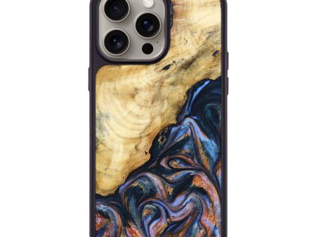 iPhone 15 Pro Max Wood+Resin Phone Case - Aitana (Teal & Gold, 668141) For Cheap